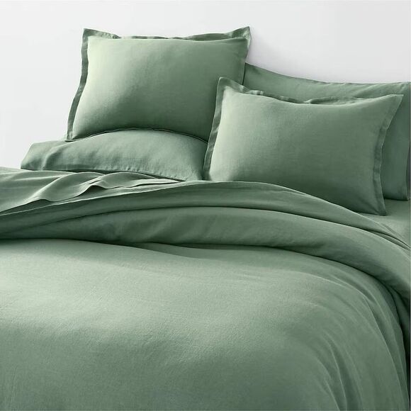 Crate & Barrel KING 100% Linen Duvet Cover Duck Green OEKO-TEX Luxury Bedding - Picture 1 of 9